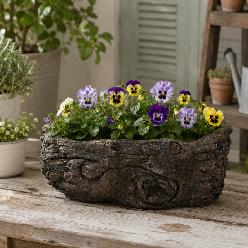 Pot à fleurs en ciment à calanque, H 3,38 po x l 9,25 po x P 5,5 po