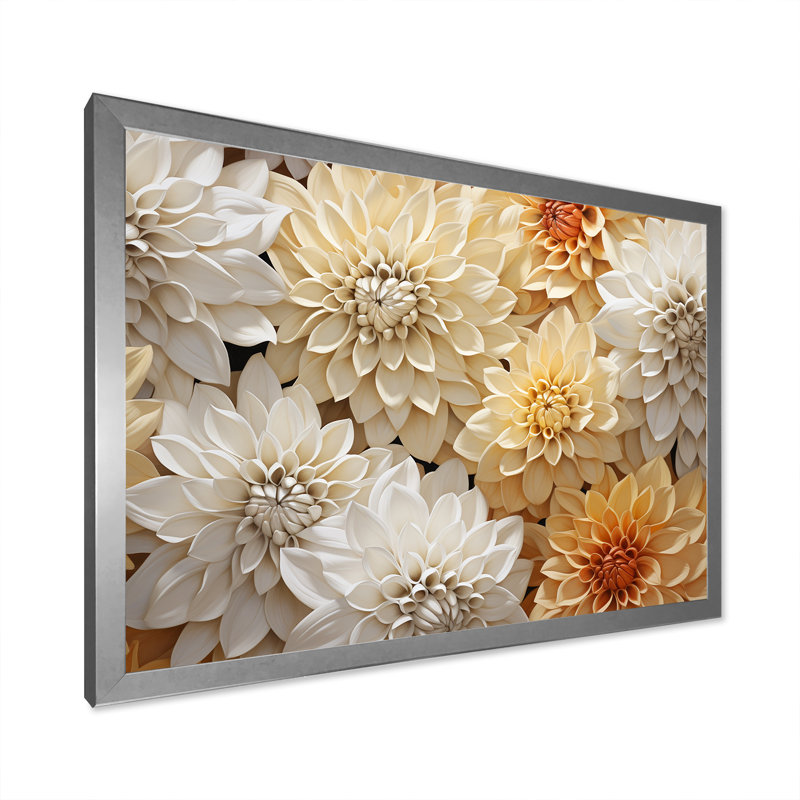 Minimalisme des mamans en fleurs en beige et blanc, H 24 po x l 32 po x P 1 po, Cadre simple argenté