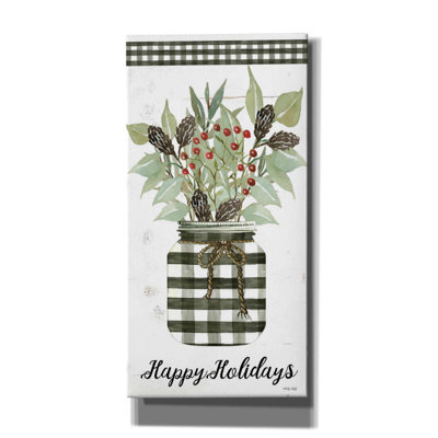 «Happy Holidays Gingham Jar» par Cindy Jacobs, art mural sur toile