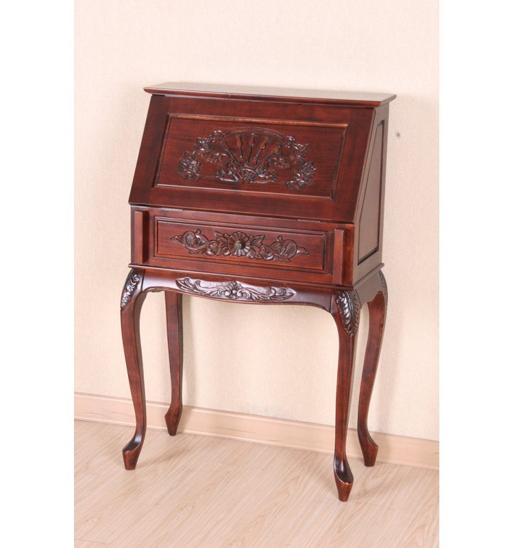 Rich Mahogany Foldable Secretary Desk with Drawers
