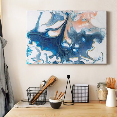«Dancing Blue I», toile tendue avec châssis de qualité supérieure - prête à être accrochée
