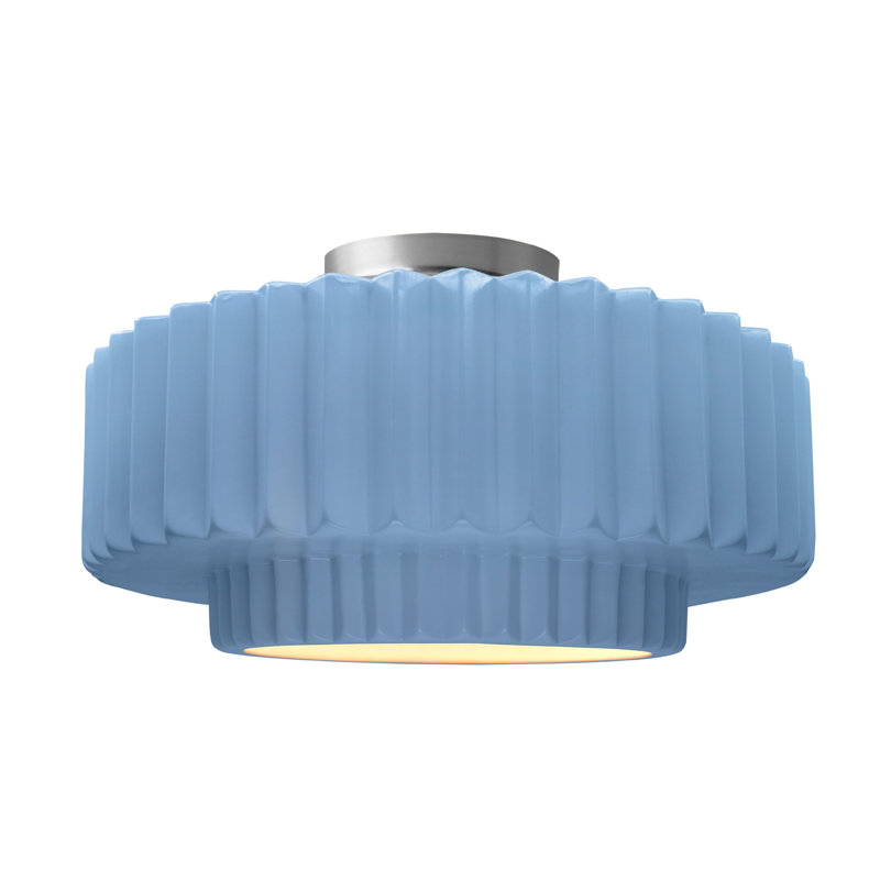 Plafonnier semi-encastré en céramique Radiance, H 8 po x l 16,5 po x P 16,5 po, Bleu ciel, Nickel brossé