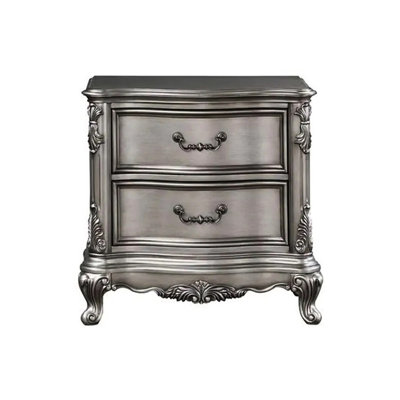 Table de chevet en bois avec 2 tiroirs - Argent antique, pieds, bords polis à la main à finition platine attrayante, cadre