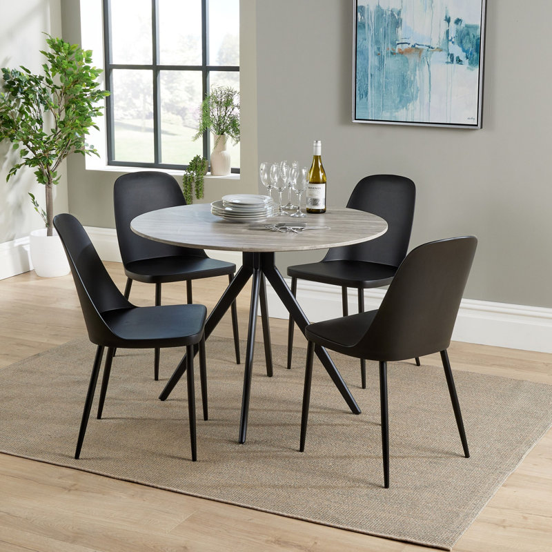 Sisquoc 5-Piece Casual Dining Set - Spacious Round Table & 4 Duo Plastic Chairs, Gray, Black