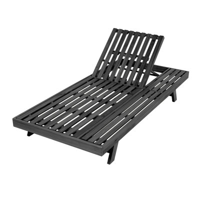 Méridienne pliable en bois d'acacia 2/3 avec dossier réglable et surface de rangement plate, finition noire non rembourrée, pour patio de jardin