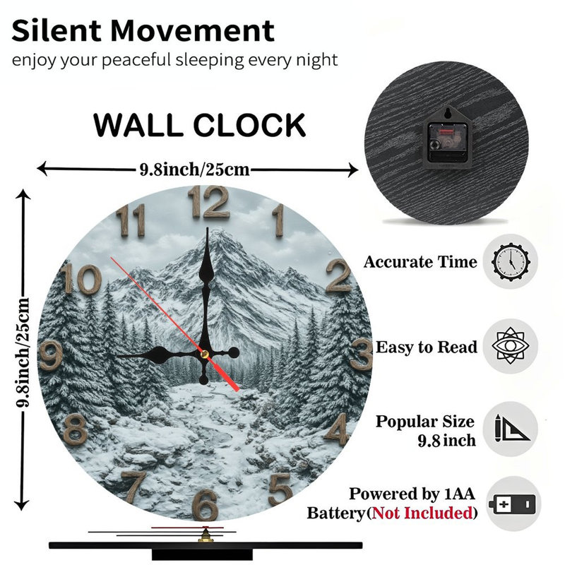 Horloge à chiffres en bois Winter Mountain