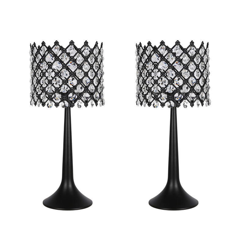 Crystal Lattice Radiance Table Lamp - Matte Black & Clear Crystal - Set of 2