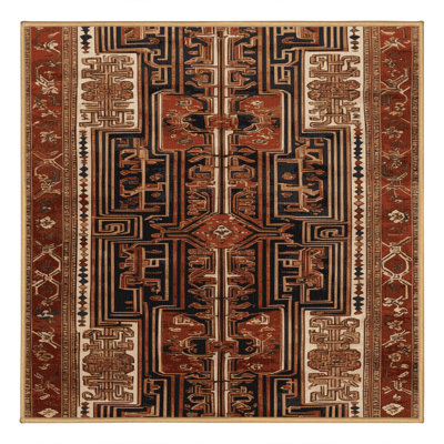 Machine Washable Art Deco Brown Area Rug