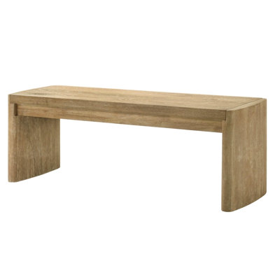 Contemporary Scandinavian Style 51 Inch Brown Bench With Oak Veneer For Dining Room, Panel Legs, Rectangular Top, Comfortable Seating Two, Crafted Rubberwood And Inspired
