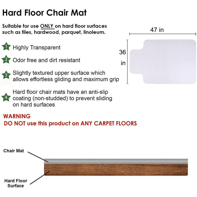 Standard Lip Chair Mat with Beveled Edge for Firm Surfaces