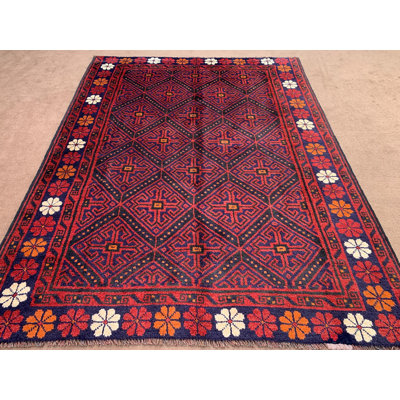 Tapis antique 5 x 7 pi / tapis fait à la main afghan / tapis floral / tapis géométrique / tapis Baluchi / tapis en laine à poils longs à poils doux / tapis de chambre à coucher / salon