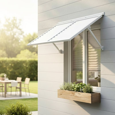 Volet métallique Breeze 4,6 po blanc, pièce décorative extérieure en aluminium léger, finition thermolaquée contemporaine, configuration de charnière continue, efficacité de l'installation, 34,99