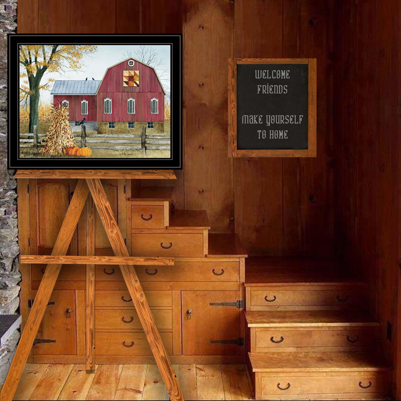 «Autumn Leaf Quilt Block Barn» par Billy Jacobs, reproduction encadrée prête à accrocher, H 21 po x l 1 po x P 27 po