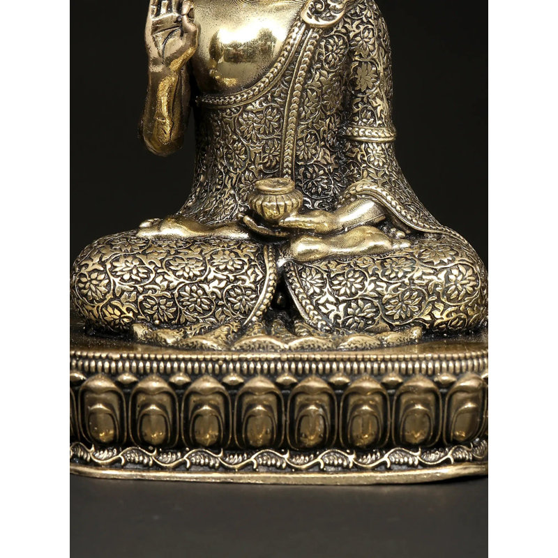 Statue de petit Bouddha de 6 pouces en laiton Vitark Mudra avec incrustation