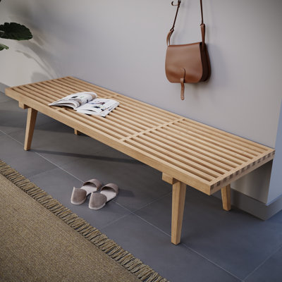 Inwood 60" Rectangular Bench Wide Wooden Storage Bench with Slats Design Kitchen Platform Bench