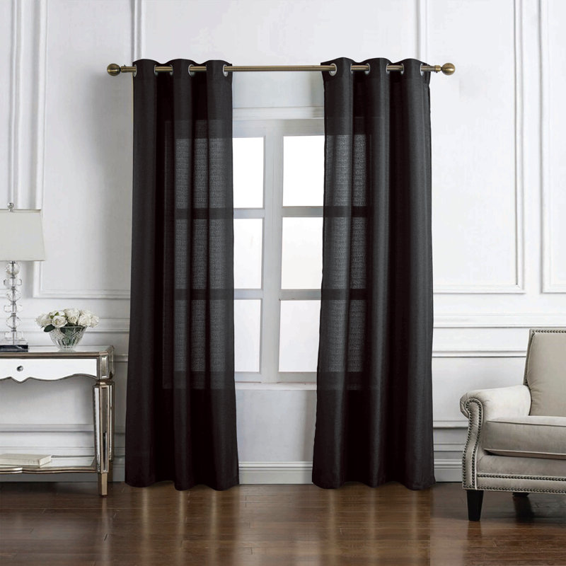 Cole Textured Semi Sheer Window Curtain Panel, 54" W x 84" L, Black
