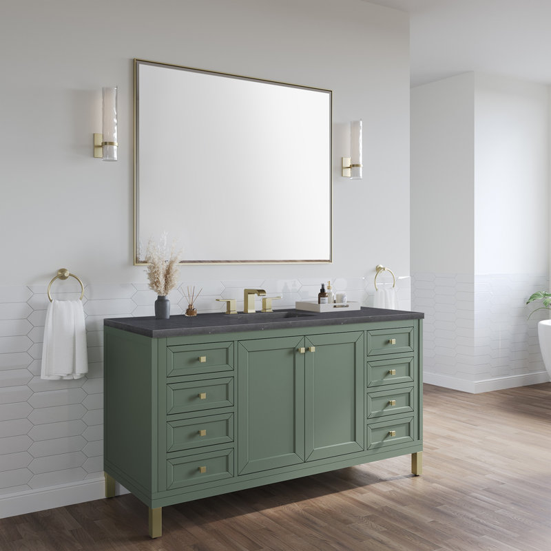 Chicago 60'' W Double Vanity, 8" Widespread, Smokey Celadon, Charcoal Soapstone
