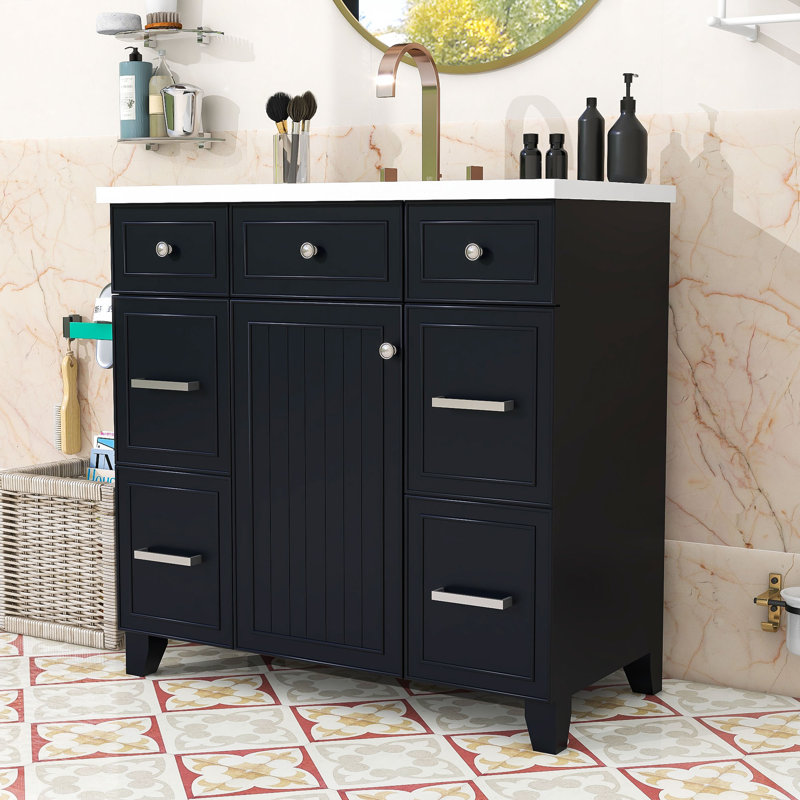 Ensemble de meuble-lavabo simple en bois avec comptoir d'évier Tamera, Noir
