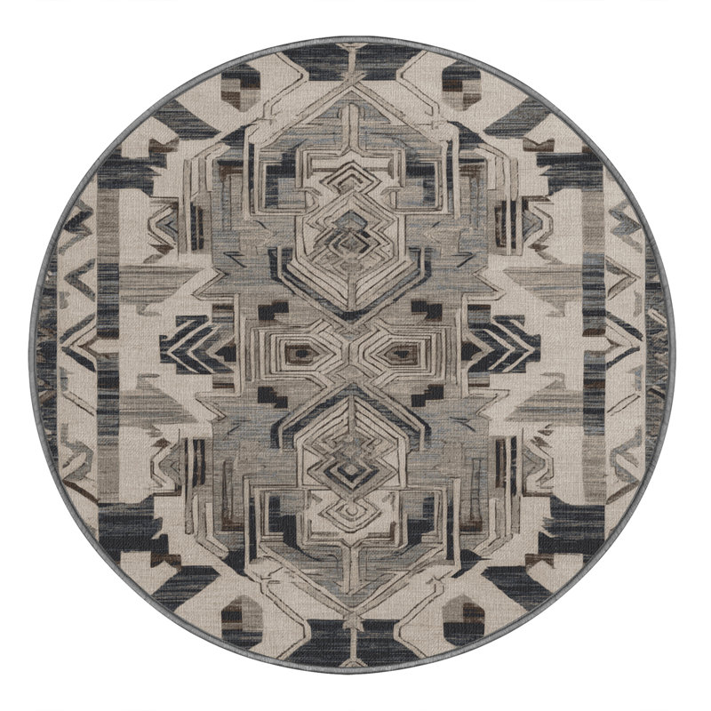 Machine Washable Turkish Gray Area Rug, Round 7'