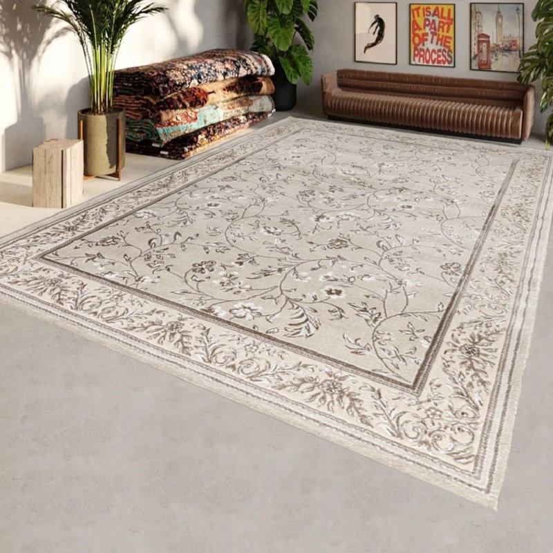 Floral Indoor / Outdoor Area Rug, Beige, Rectangle 120 x 170 cm