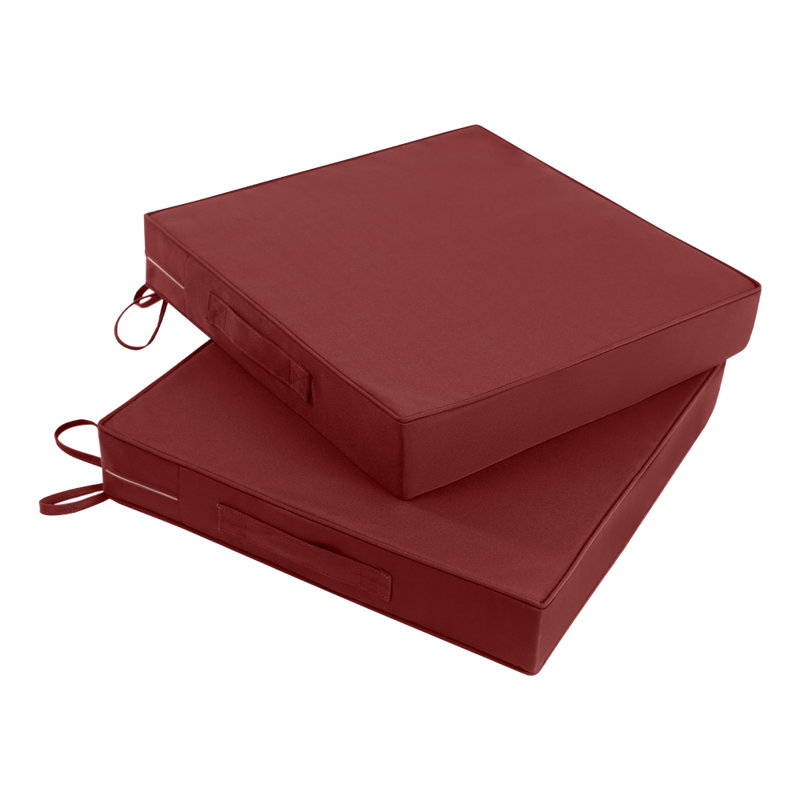 24"x24"x4" Waterproof Outdoor Chair Cushion with Straps and Handles,Square Patio Cushion 2-Piece Set,Red, Red