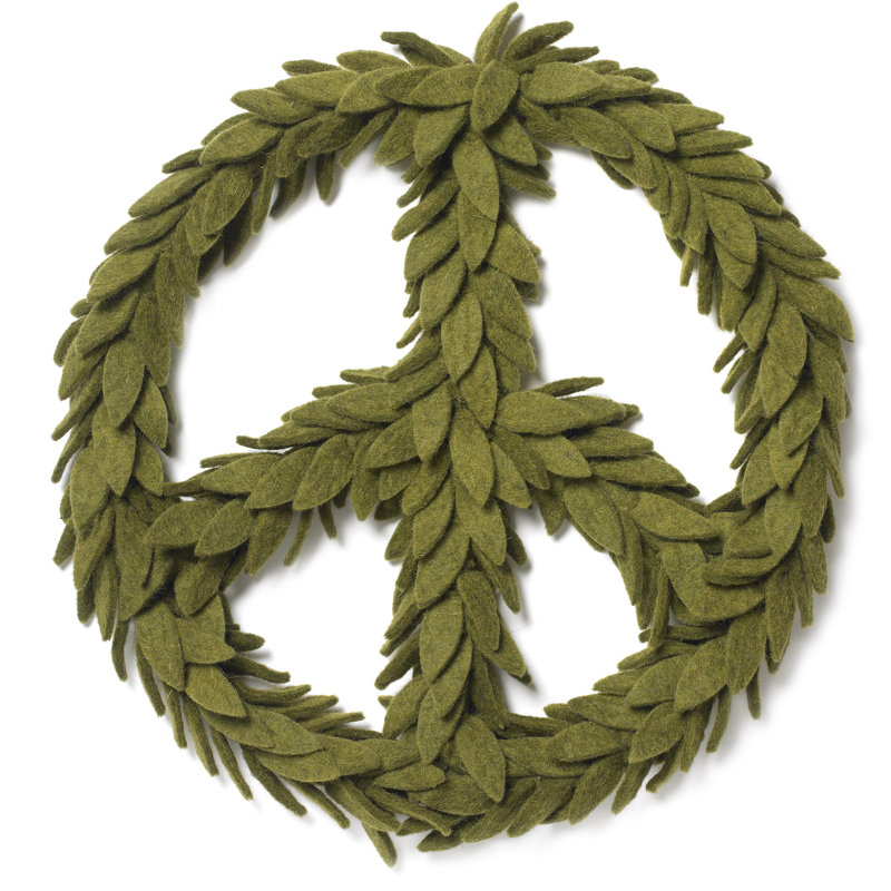 Peace 14" Wool Wreath, Chartreuse