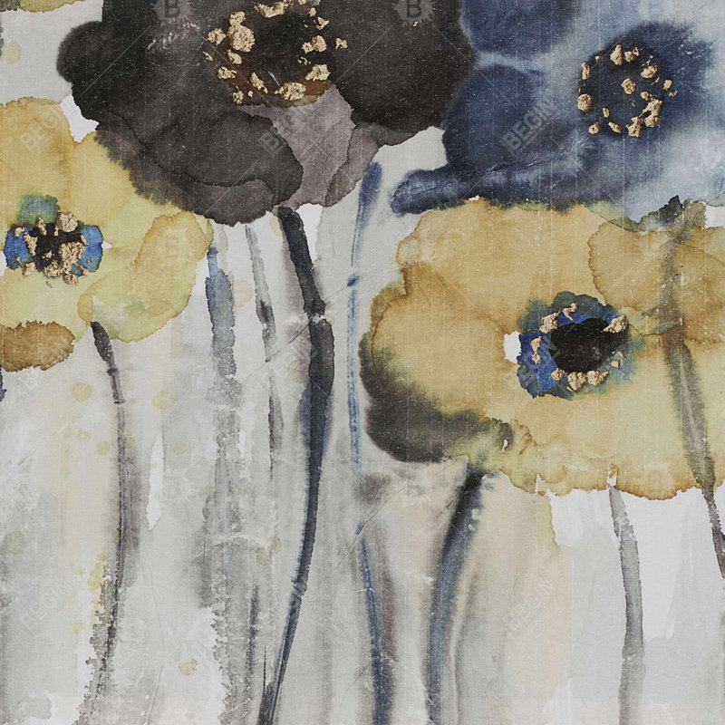"Fleurs bleues et jaunes grises" sur toile