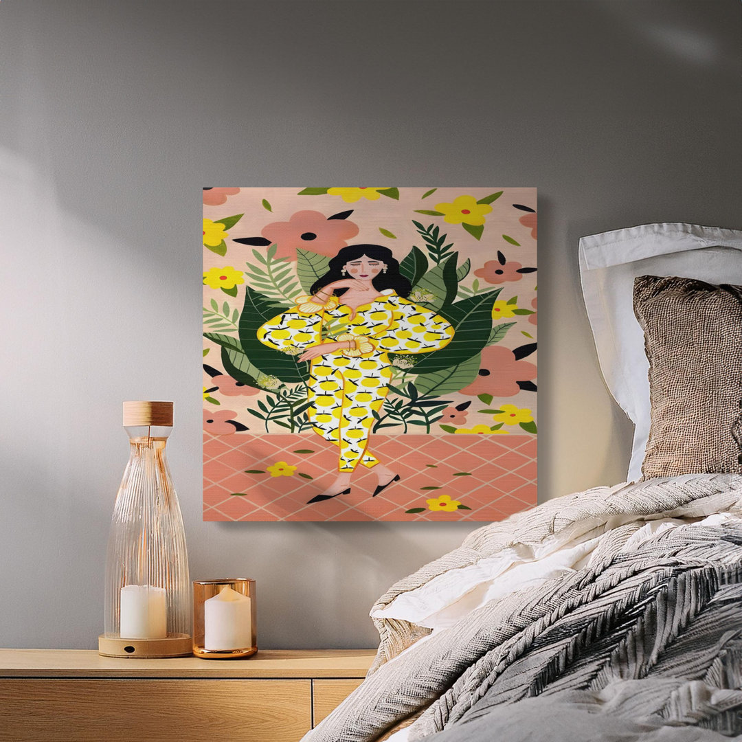 Boho Woman Lemon Botanical Canvas Art