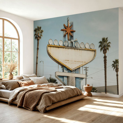 Wall Mural Peel and Stick Wallpaper welcome to las vegas dusk vintage streetlamps pictures Self-Adhesive Removable Contact Paper Wall Decor for Living Room Bedroom 69"H x 96"W