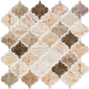 12" x 12" Arabesque Beige Peel and Stick Backsplash Mosaic Vinyl  Tile Thicker Upgrade Design