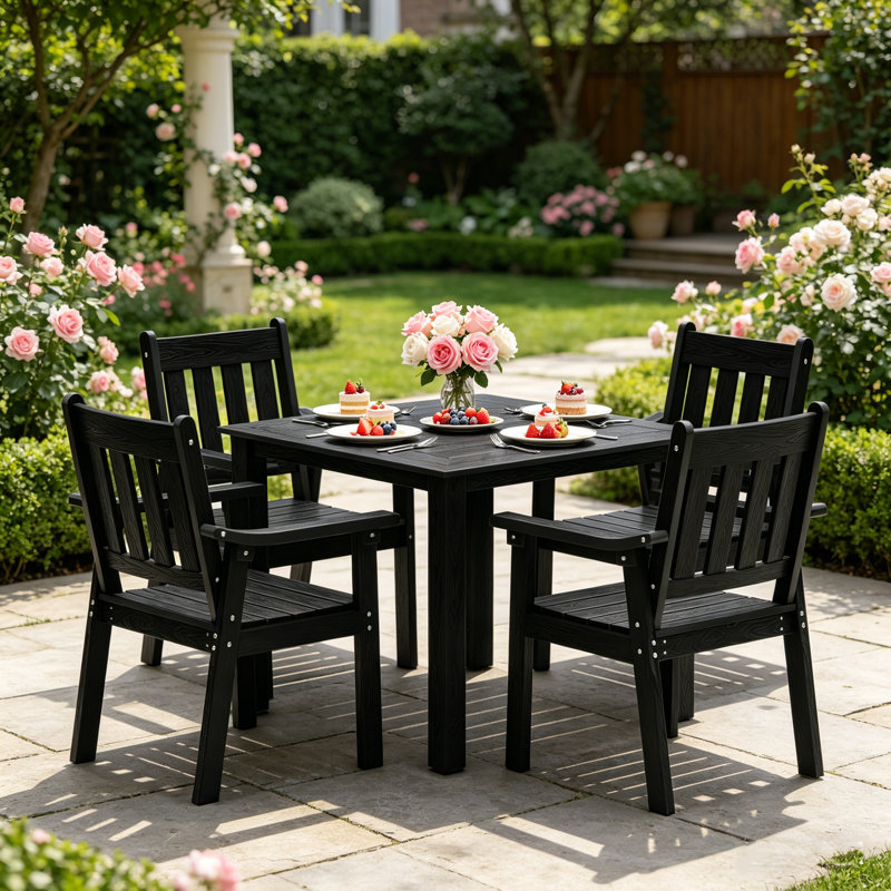 Ensembles de salle à manger d'extérieur imperméables toutes saisons - Ensembles de salle à manger d'extérieur modernes résistants à la rouille pour terrasse de jardin 1 table 4 chaises