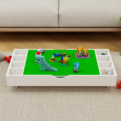 The 2 In 1 Rollaway Play Table And Toy Organizer Compatible With Lego Suitable For Storing Under Bed Or Sofa-White (38" X 18.7" X 5.9") by Isabelle & Max