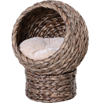 Gray Elevated Cat Relaxing Bed, 23.5" H, With Soft Cushion For Indoor Cats Up To 8 Lbs Basket Bed Rotatable Basket, Gray, Lightweight