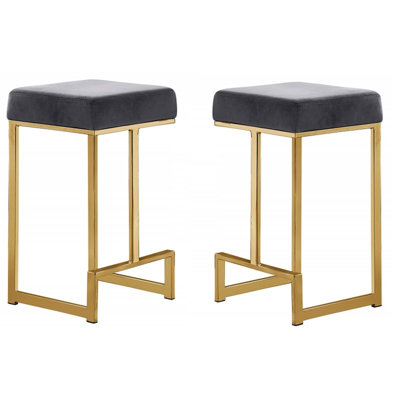 Classic Backless Metal Bar Stool with Velvet Seat Set of 2