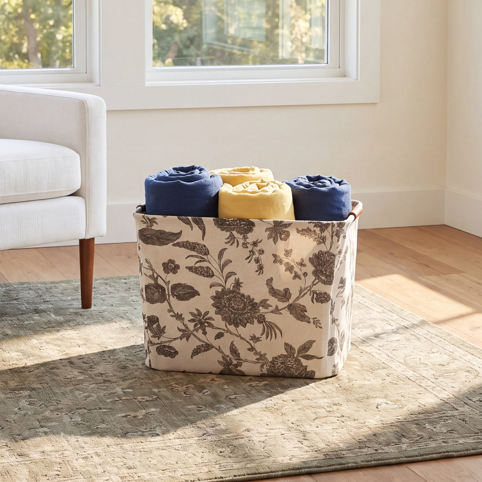 Household Essentials Fabric Storage Bin, 11" H x 16" W x 13" D, Beige/Black