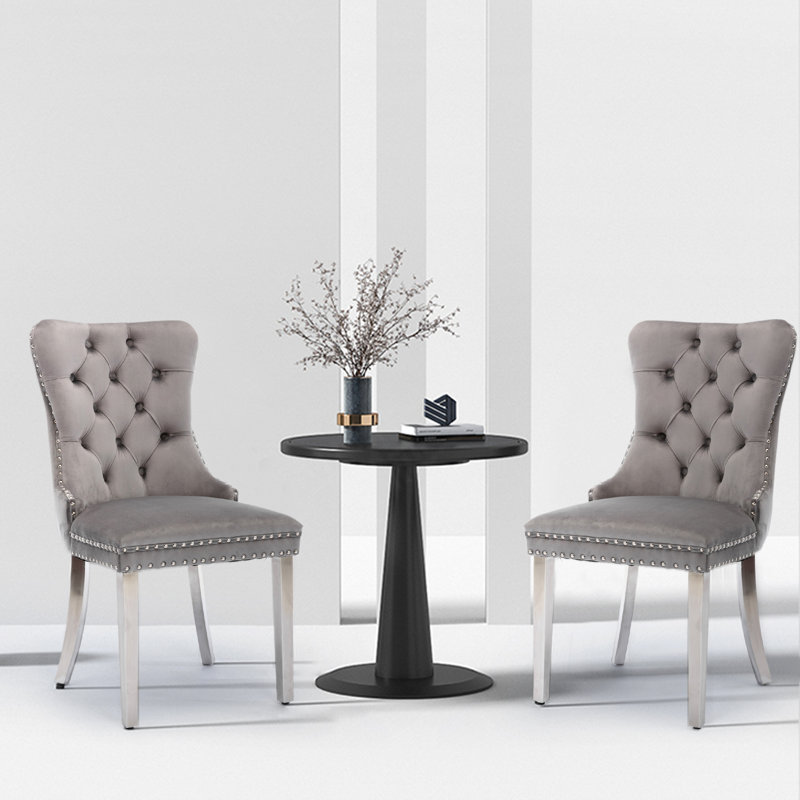 Velvet Fabric Upholstered Dining Chairs Set of 4 with Sliver Legs,Gray, Gray, Silver