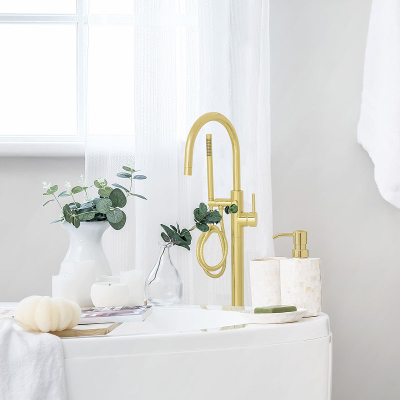 Single Handle Deck Mounted Clawfoot Tub Faucet, Polished Gold