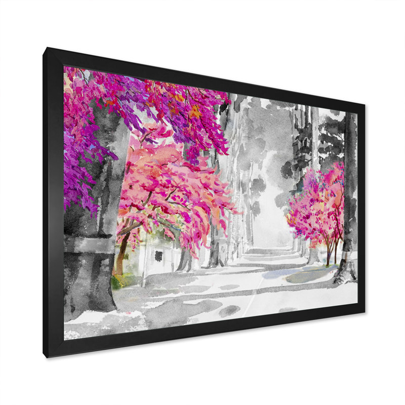 «Pink Cherry Blossom Tree Forest», reproduction sur toile flottante, Cadre noir, H 8 po x l 12 po x P 1 po