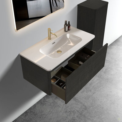 Meuble-lavabo flottant rayé 36 po avec lavabo en céramique blanc 36 po, pré-assemblé