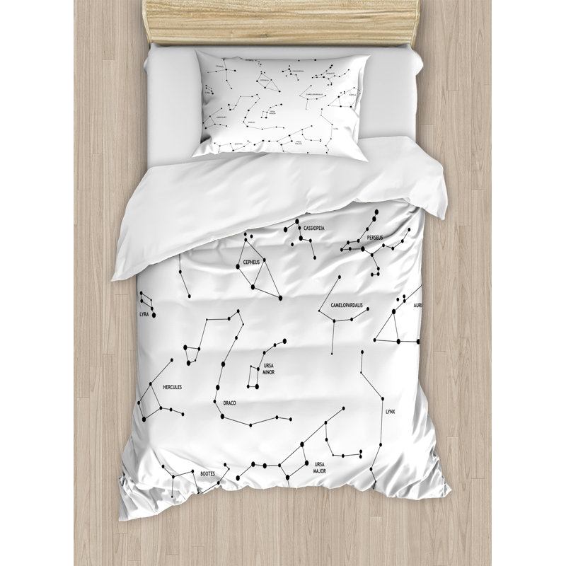 Twin White and Black Constellation Duvet Cover Set