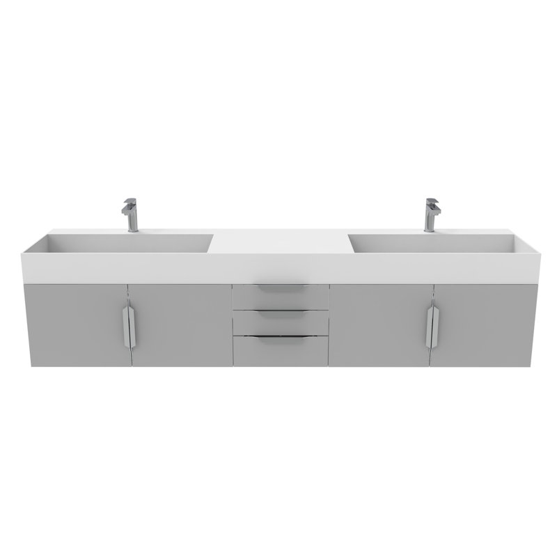 84" Amazon Double Bathroom Vanity with Top, White, Chrome, Gray