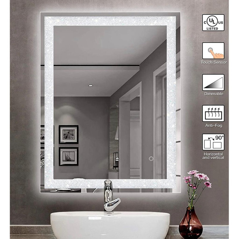 Asyana Sparkling Rectangular LED Mirror with Adjustable Light Temp & Smart Memory, 34" x 24"