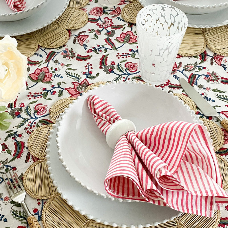 Green Striped Napkins ( Set Of 4), White/Pink