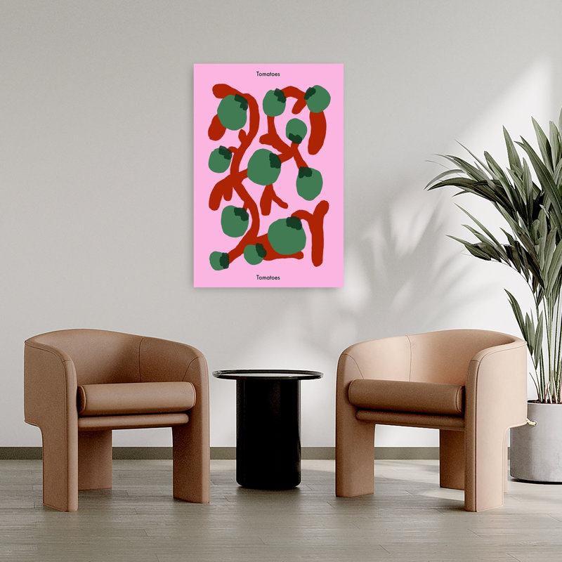 Tomate verte, art mural rose, H 36 po x l 24 po