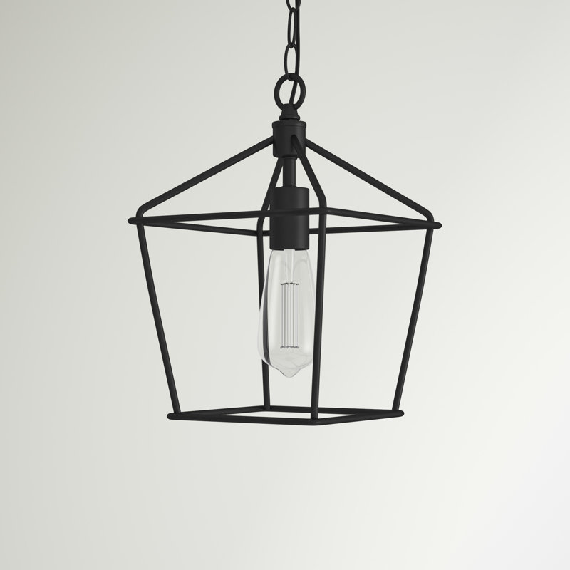 Luminaire suspendu carré à 1 lumière Ochoa, Noir, H 12,5 po x l 8 po x P 8 po