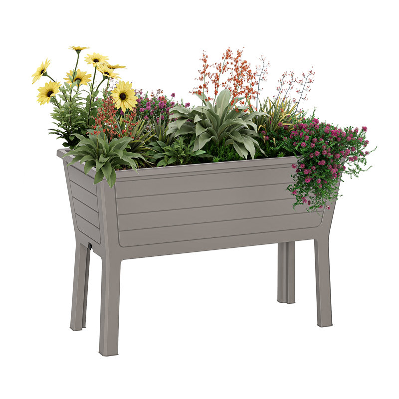 Jardinière surélevée de 44,33 po x 19,69 po x 29,92 po avec bac à fleurs d'extérieur avec indicateur d'arrosage automatique et bouchon de vidange (gris foncé)