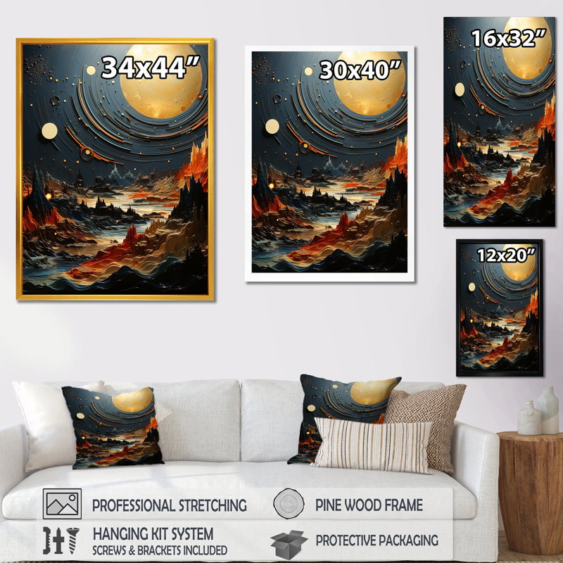 Céleste planète dorée dans un système solaire II - art mural de la planète espace, Toile tendue, H 32 po x l 16 po x P 1 po