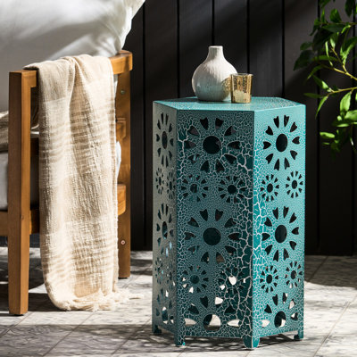 Table d'appoint en fer 14 po Teal - Design For Patio, with Space Beverages and Snacks Table
