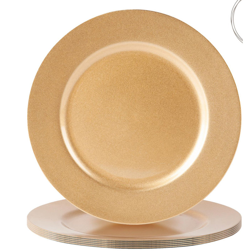 Argon Tableware - 33cm Melamine Charger Plates - Set of 6 - Metallic Finish, Matt Gold