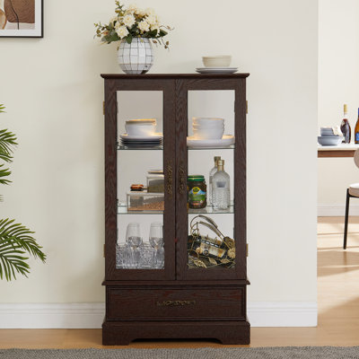 Vitrine avec tablettes réglables, embellissement en métal rétro, ornement en cerisier, finition